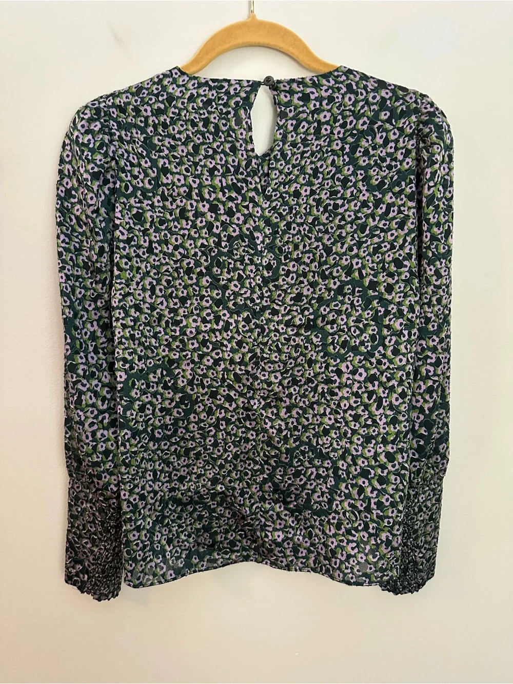 Kate Spade Flair Flora Ruffle Neck Blouse XXS Green Purple EUC